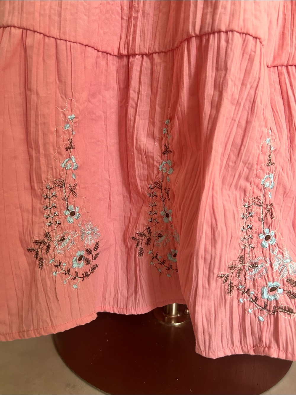 Pink Vintage Y2k Tiered Maxi Skirt with Floral Embroidery Fairycore Adjustable - Picture 3 of 5